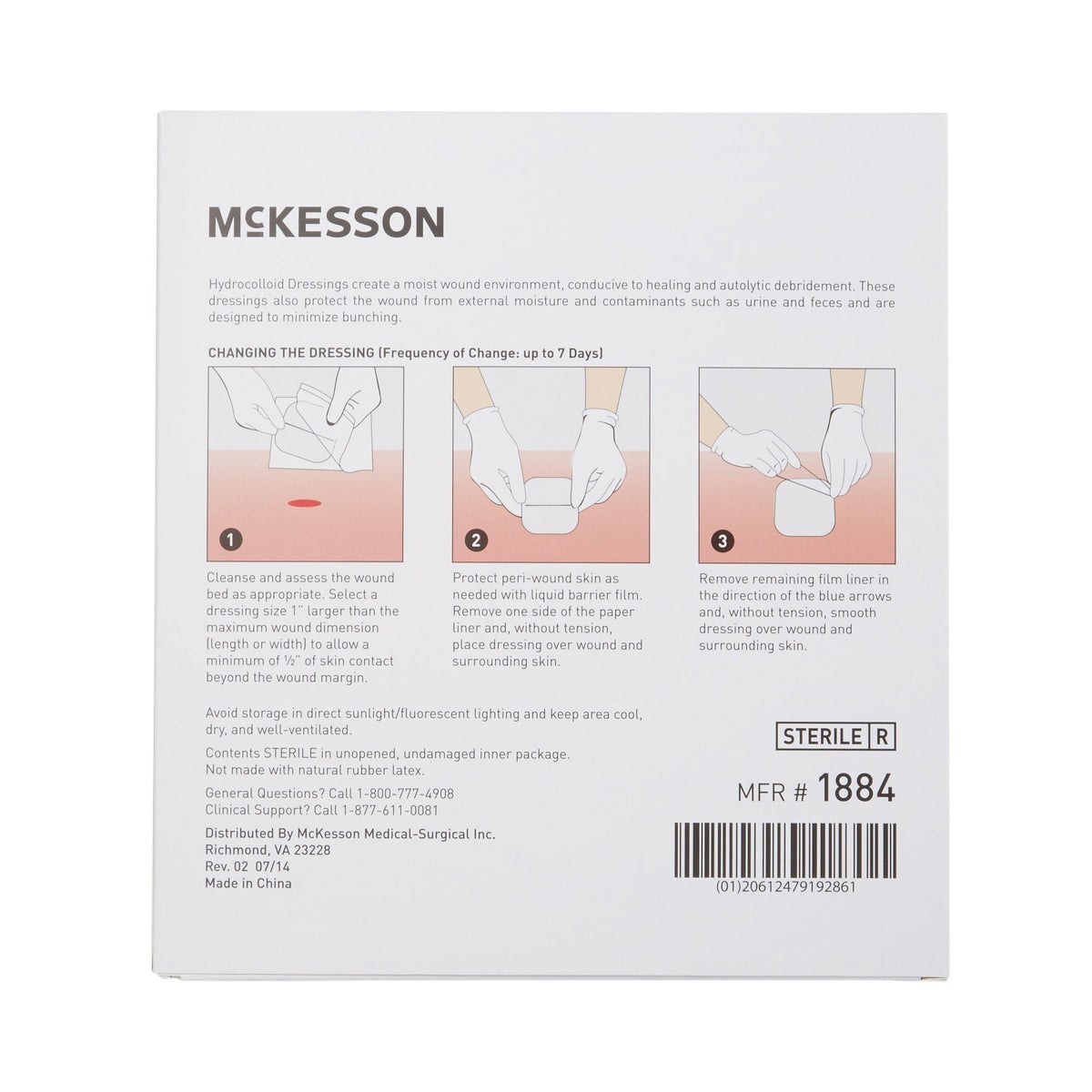 McKesson Hydrocolloid Dressing Thin, Sterile, 6" x 6" - 1884-Single - LL Medico