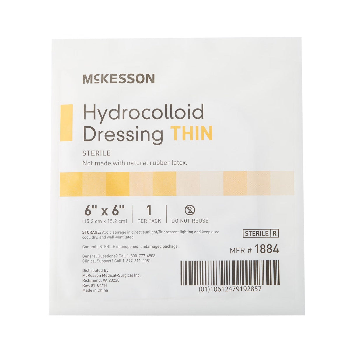 McKesson Hydrocolloid Dressing Thin, Sterile, 6" x 6" - 1884-Single - LL Medico
