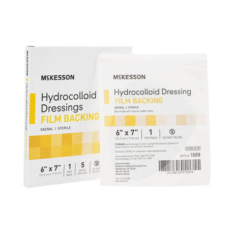 McKesson Hydrocolloid Dressing with Film Backing, Sterile, Sacral, 6" x 7" - 1888-Single - LL Medico