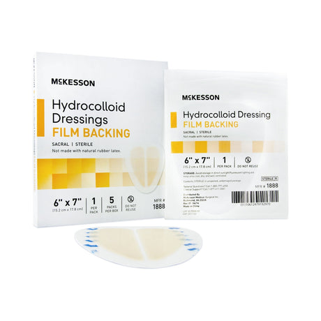 McKesson Hydrocolloid Dressing with Film Backing, Sterile, Sacral, 6" x 7" - 1888-Single - LL Medico