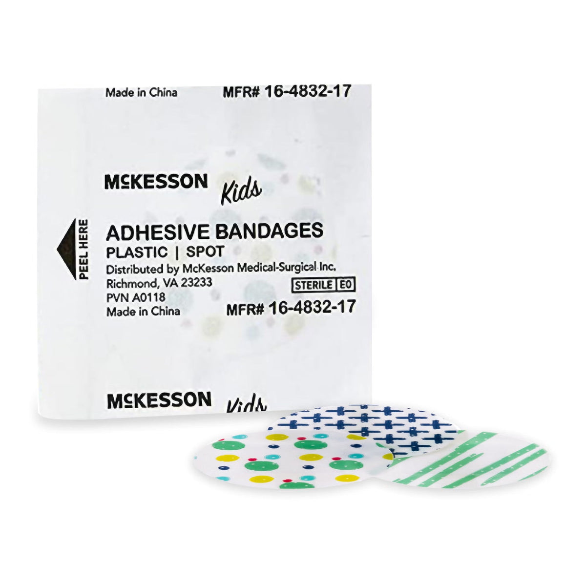 McKesson Kids Adhesive Spot Bandages, Sterile, Plastic, Assorted Prints, 1" - 16-4832-17-Box - LL Medico
