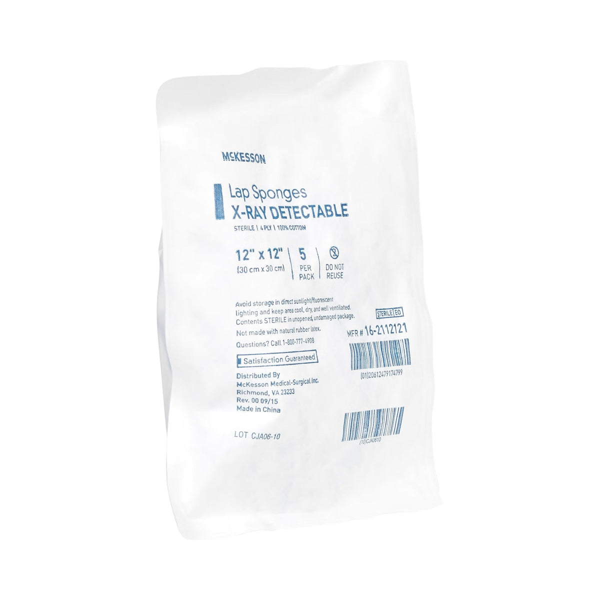 McKesson Lap Sponges X-Ray Detectable, Sterile 4 Ply Cotton, 12" x 12" - 16-2112121-Pack - LL Medico