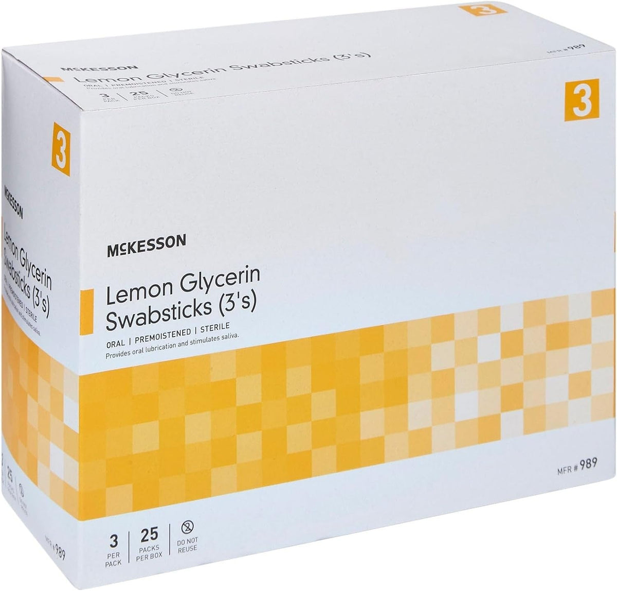 McKesson Lemon Glycerin Oral Swabsticks, Premoistened Sterile, 3 Per Pack - 989-Box - LL Medico