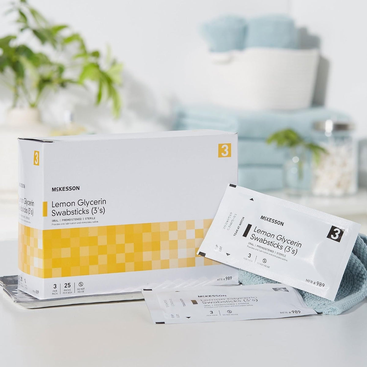 McKesson Lemon Glycerin Oral Swabsticks, Premoistened Sterile, 3 Per Pack - 989-Box - LL Medico