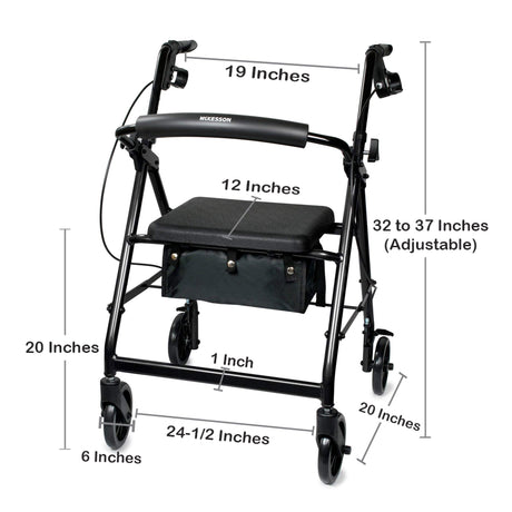 McKesson Lightweight 4 Wheel Rollator Walker, Black - 146-R726BK - LL Medico