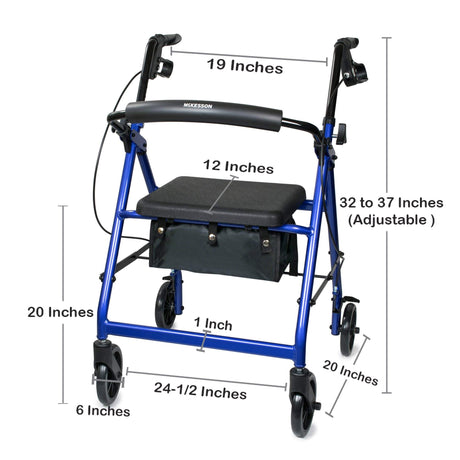 McKesson Lightweight 4 Wheel Rollator Walker, Blue - 146-R726BL - LL Medico