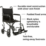 McKesson Lightweight Steel Transport Chair, Silver Vein Finish - 146-TR39E-SV - LL Medico