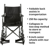 McKesson Lightweight Steel Transport Chair, Silver Vein Finish - 146-TR39E-SV - LL Medico