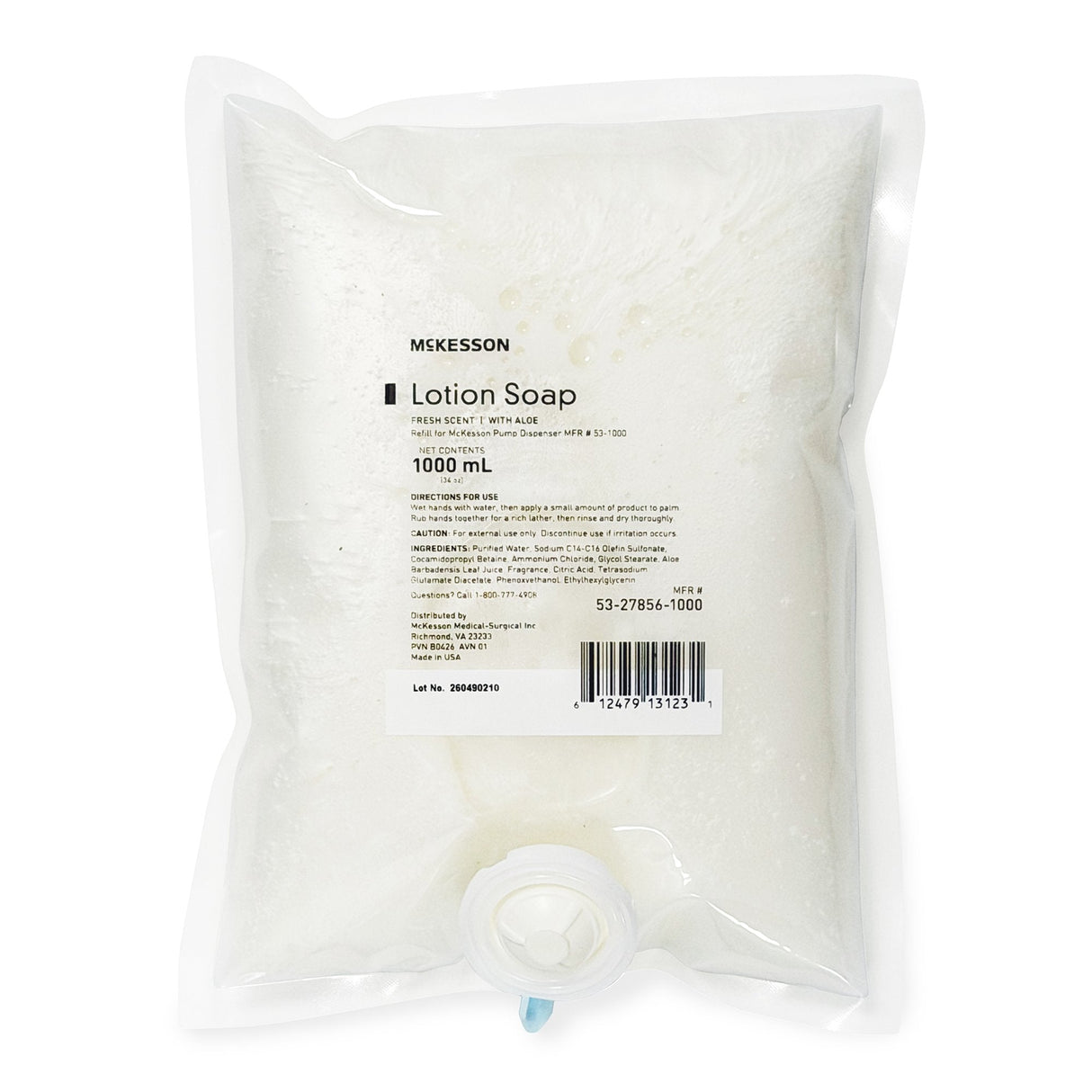 McKesson Lotion Soap, 1,000 mL Refill Bag, Fresh Scent - 53-27856-1000-Single - LL Medico