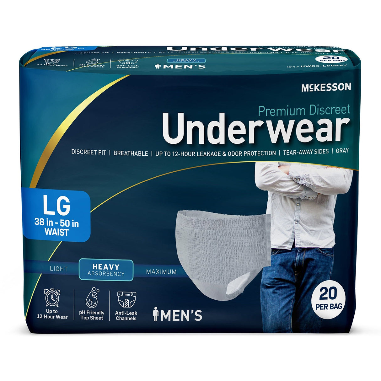 McKesson Men's Premium Discreet Pull On Absorbent Underwear, Heavy - UWDS-LGGRAY-Pack - LL Medico