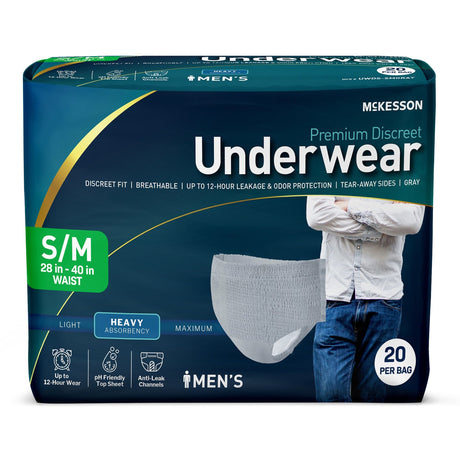 McKesson Men's Premium Discreet Pull On Absorbent Underwear, Heavy - UWDS-SMGRAY-Pack - LL Medico