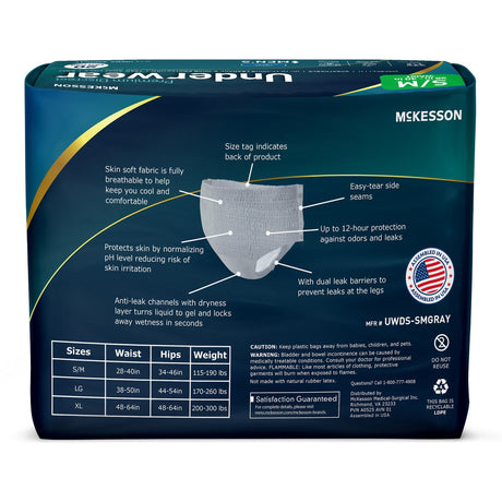 McKesson Men's Premium Discreet Pull On Absorbent Underwear, Heavy - UWDS-XLGRAY-Pack - LL Medico