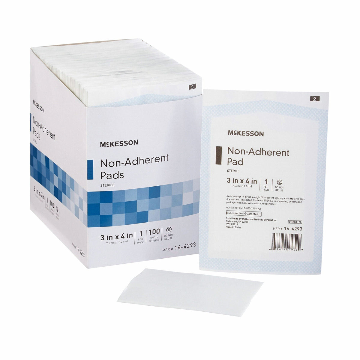McKesson Non-Adherent Pads Sterile, 3 in x 4 in - 16-4293-Box - LL Medico