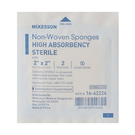 McKesson Nonwoven Sponge, Sterile, 2 x 2", 4-Ply, Polyester / Rayon, White - 16-42224-Pack - LL Medico