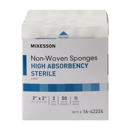 McKesson Nonwoven Sponge, Sterile, 2 x 2", 4-Ply, Polyester / Rayon, White - 16-42224-Pack - LL Medico