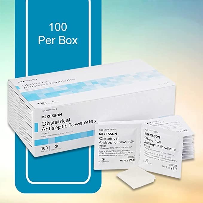 McKesson Obstetrical Antiseptic Towelettes, Sterile, 100 Count Box - 268-Box - LL Medico