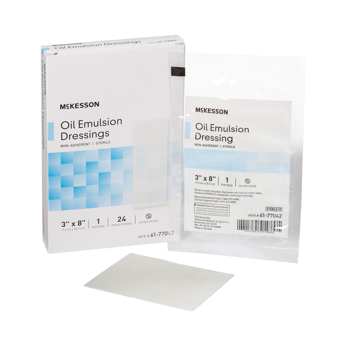 McKesson Oil Emulsion Dressings, Non-Adherent, Sterile, 3" x 8" - 61-77042-Box - LL Medico