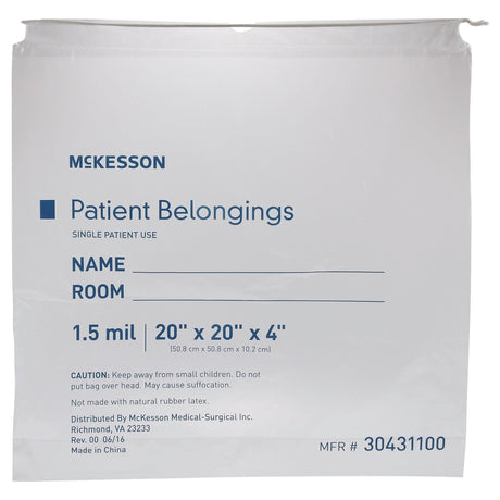 McKesson Patient Belongings Bag, Drawstring Closure, 4" x 20" x 20", Polyethylene, Clear - 30431100-Single - LL Medico