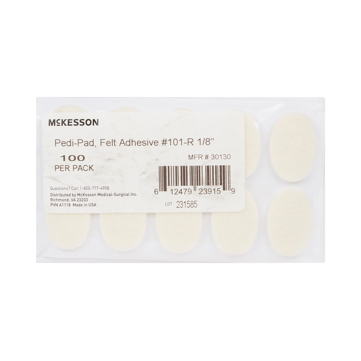 McKesson Pedi-Pad Felt Adhesive Pad 1/8", 100 Per Pack - 30130-Pack - LL Medico