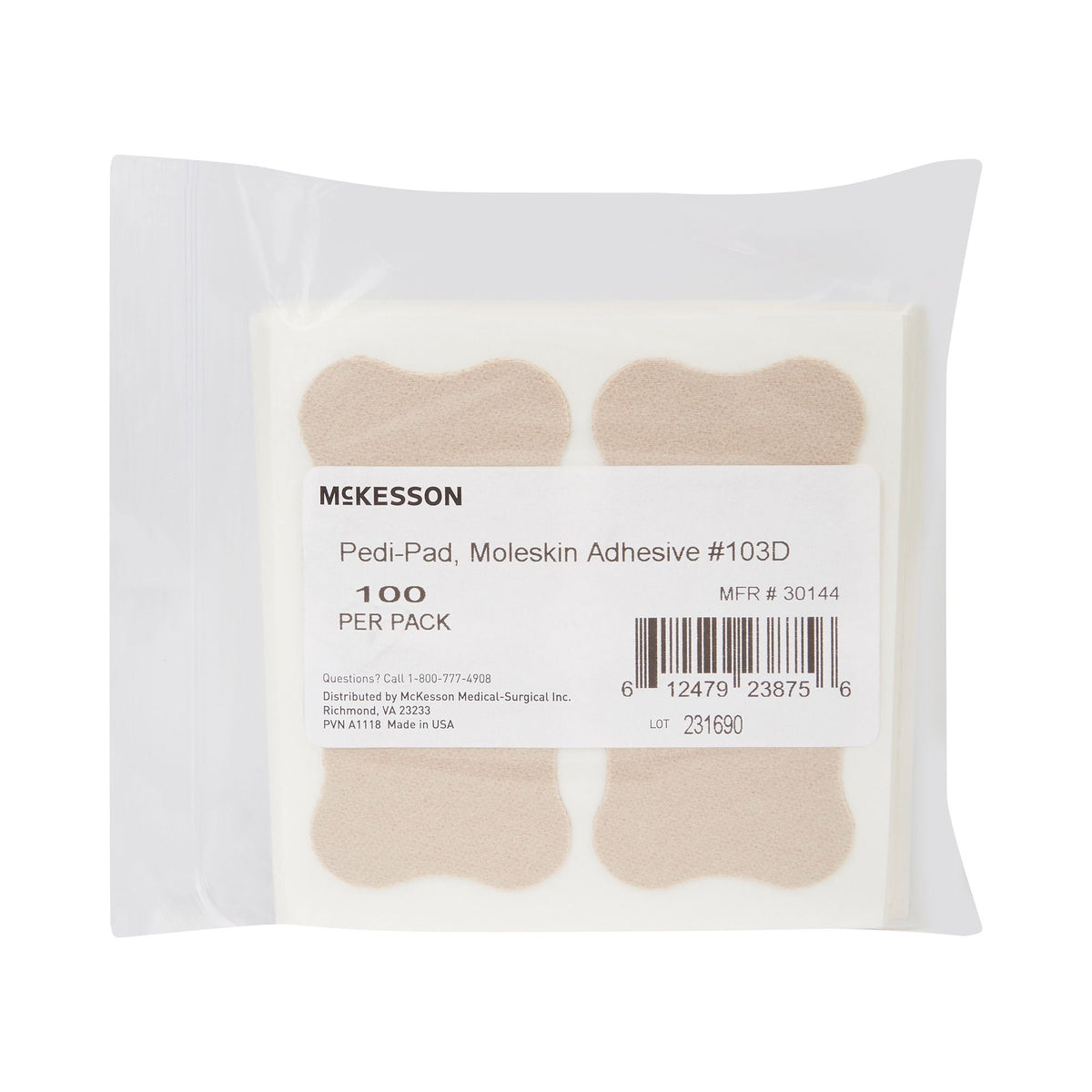 McKesson Pedi-Pad Moleskin Adhesive Pad 103D, 100 Per Pack - 30144-Pack - LL Medico