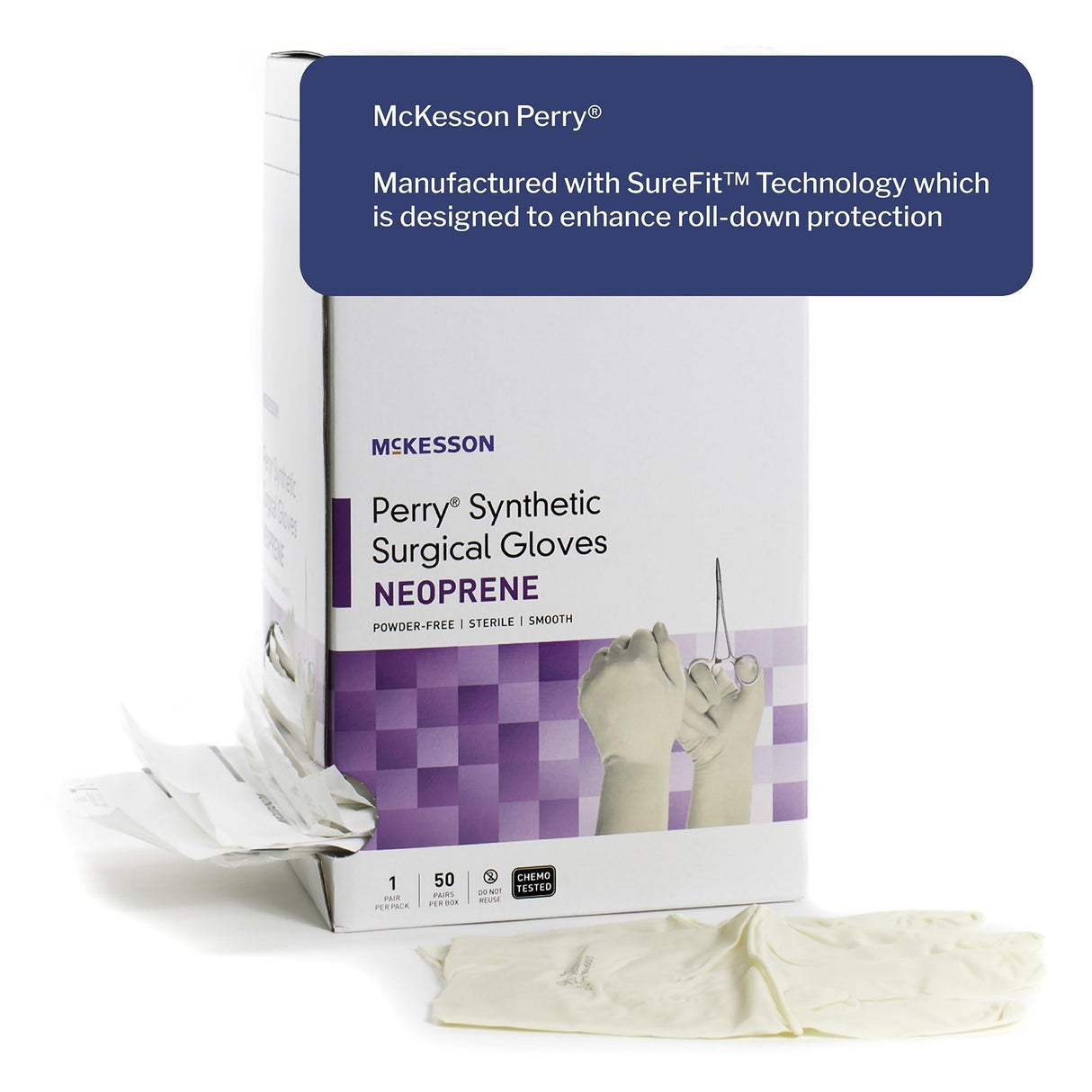 McKesson Perry Synthetic Surgical Gloves, Powder-Free, Sterile Neoprene - 20-2555N-Box - LL Medico