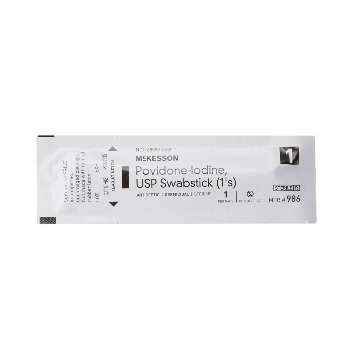 McKesson Povidone-Iodine USP Swabstick, Antiseptic, 1 Count - 986-Pack - LL Medico