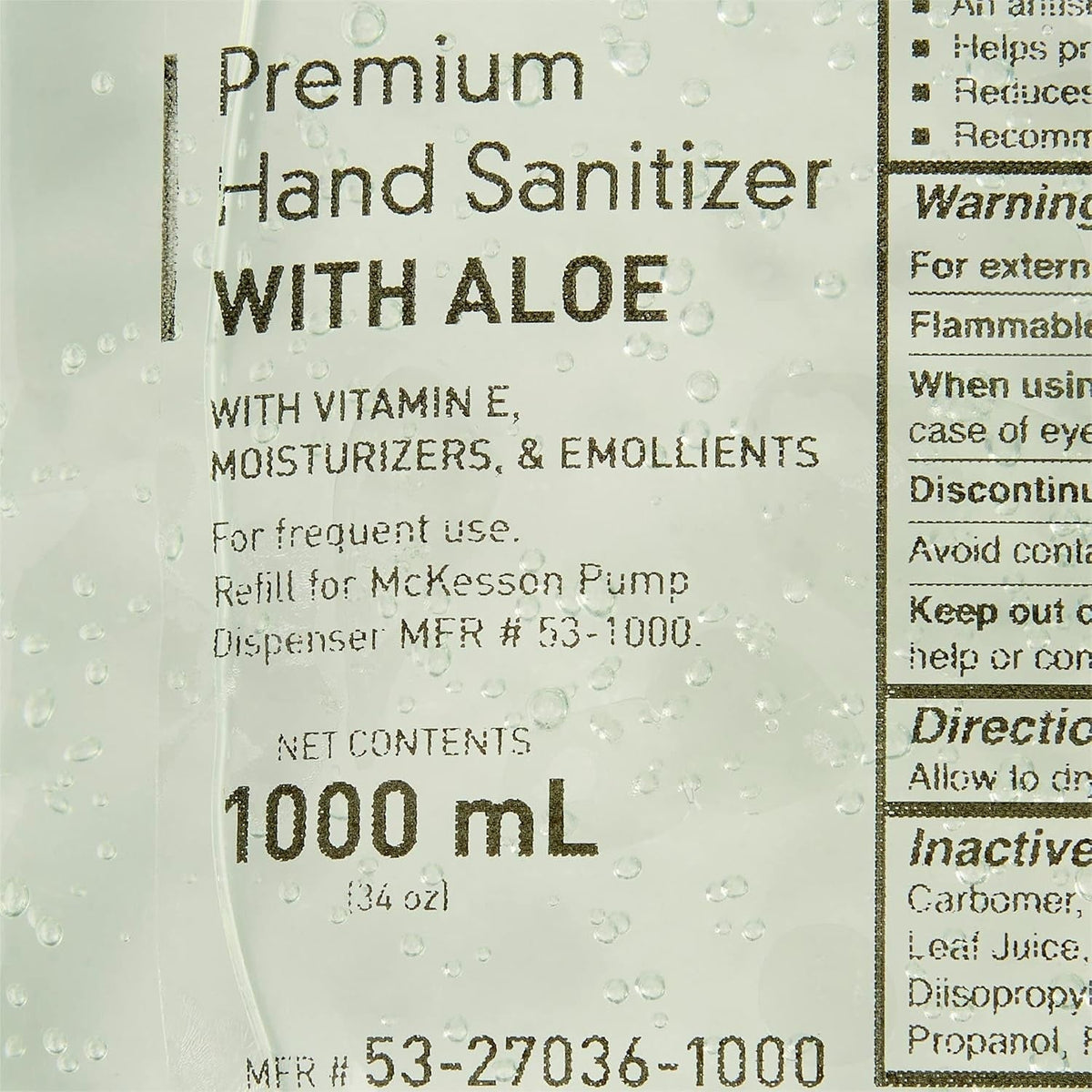McKesson Premium Hand Sanitizer Gel with Aloe, 1000 mL - 53-27036-1000-Single - LL Medico