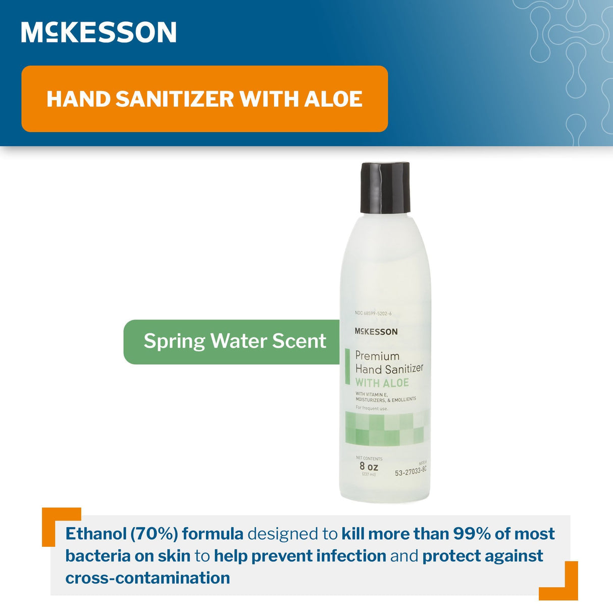 McKesson Premium Hand Sanitizer with Aloe, 8-ounce Bottle - 53-27033-8C-Single - LL Medico
