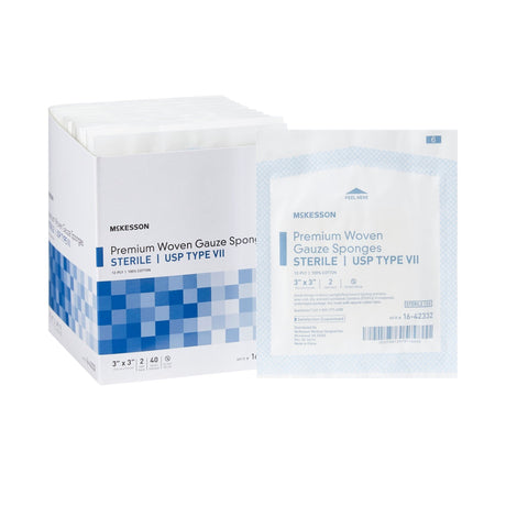 McKesson Premium Woven Gauze Sponges, Sterile USP Type VII, 3" x 3", 12-Ply - 16-42332-Box - LL Medico
