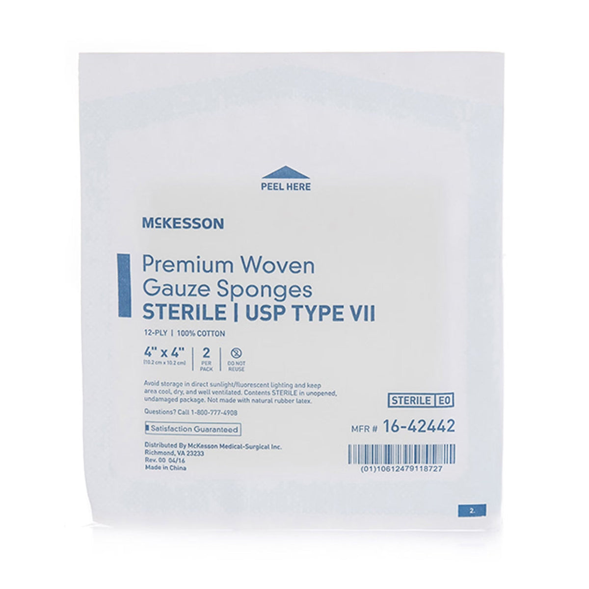 McKesson Premium Woven Gauze Sponges Sterile USP Type VII, 4" x 4", 12-Ply - 16-42442-Box - LL Medico