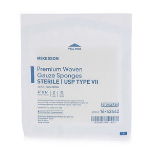 McKesson Premium Woven Gauze Sponges Sterile USP Type VII, 4" x 4", 12-Ply - 16-42442-Box - LL Medico