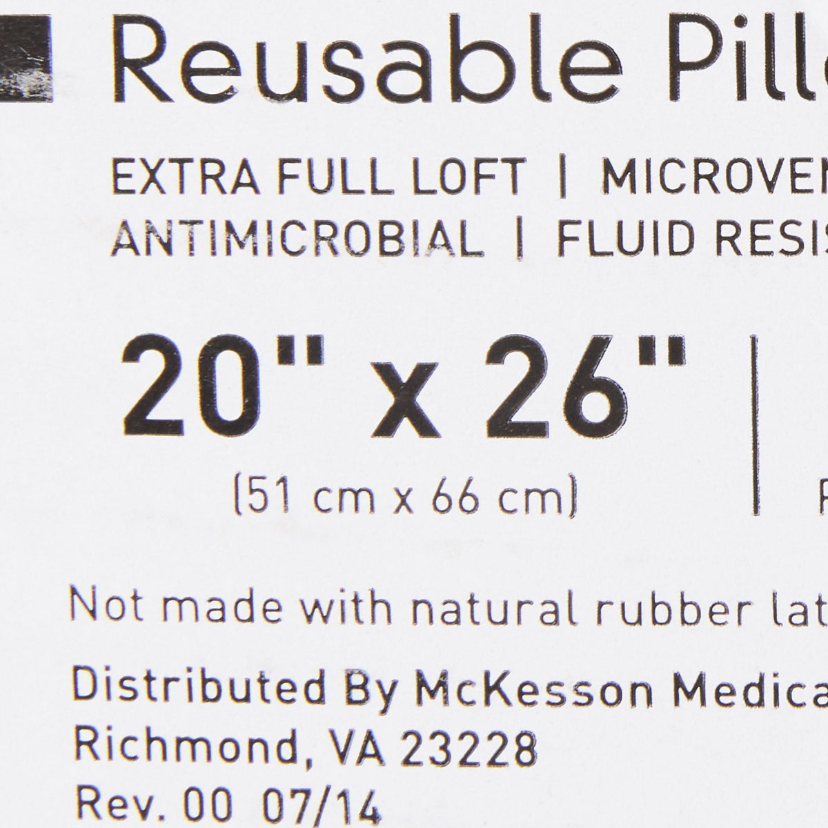 McKesson Reusable Bed Pillow, White, 20" x 26" - 41-2026-WXF-Single - LL Medico