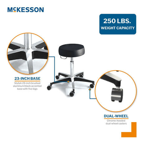 McKesson Round Pneumatic Exam Stool Without Backrest, Black, 5 Casters - 81-11001US393-Single - LL Medico