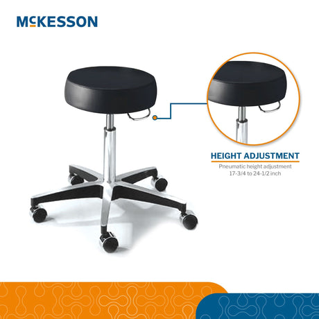 McKesson Round Pneumatic Exam Stool Without Backrest, Black, 5 Casters - 81-11001US393-Single - LL Medico