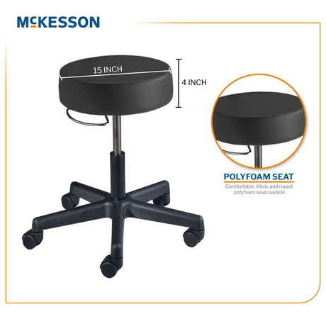 McKesson Round Pneumatic Exam Stool, Without Backrest, Black - 81-22500HAM114-Single - LL Medico