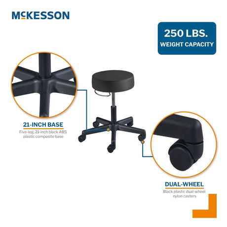 McKesson Round Pneumatic Exam Stool, Without Backrest, Black - 81-22500HAM114-Single - LL Medico