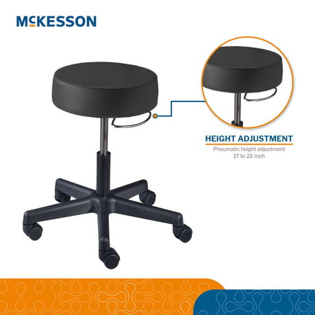 McKesson Round Pneumatic Exam Stool, Without Backrest, Black - 81-22500HAM114-Single - LL Medico