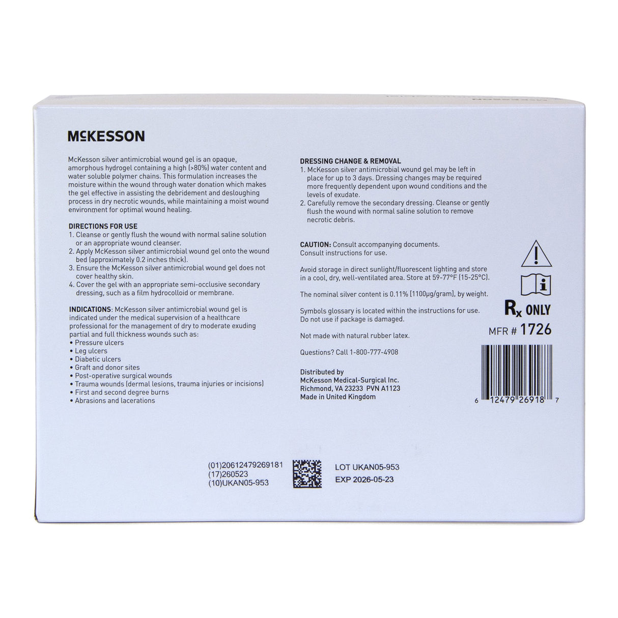 McKesson Silver Antibacterial Wound Gel - 1726-Single - LL Medico