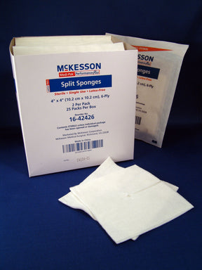 McKesson Split Sponges, 4" x 4", 6-Ply Sterile - 16-42426-Box - LL Medico