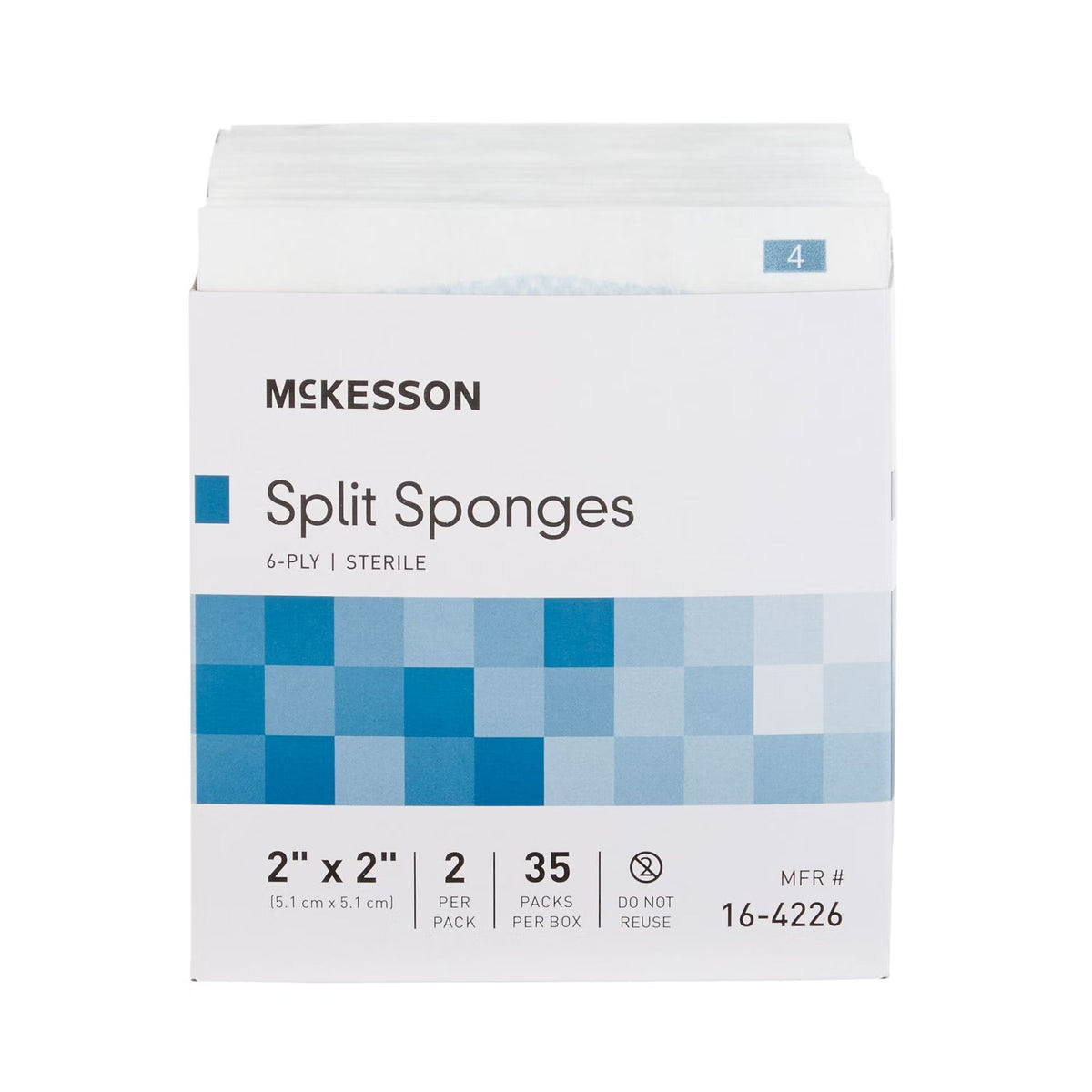 McKesson Split Sponges I.V. Drain Dressing, 6-Ply Sterile, 2" x 2", Pack of 2 - 16-4226-Pack - LL Medico