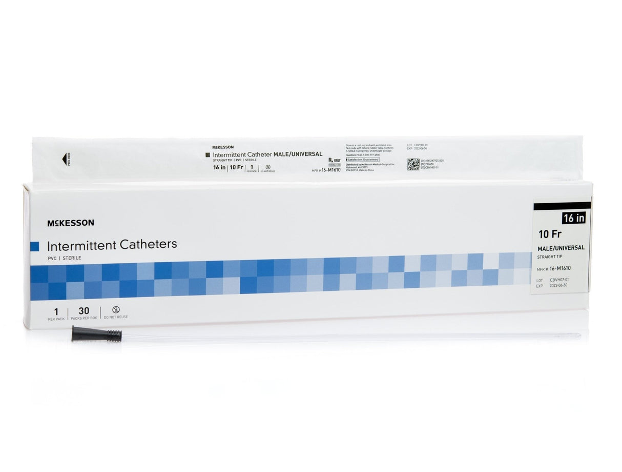 McKesson Straight Tip PVC Urethral Catheter, Male - 16-M1610-Box - LL Medico