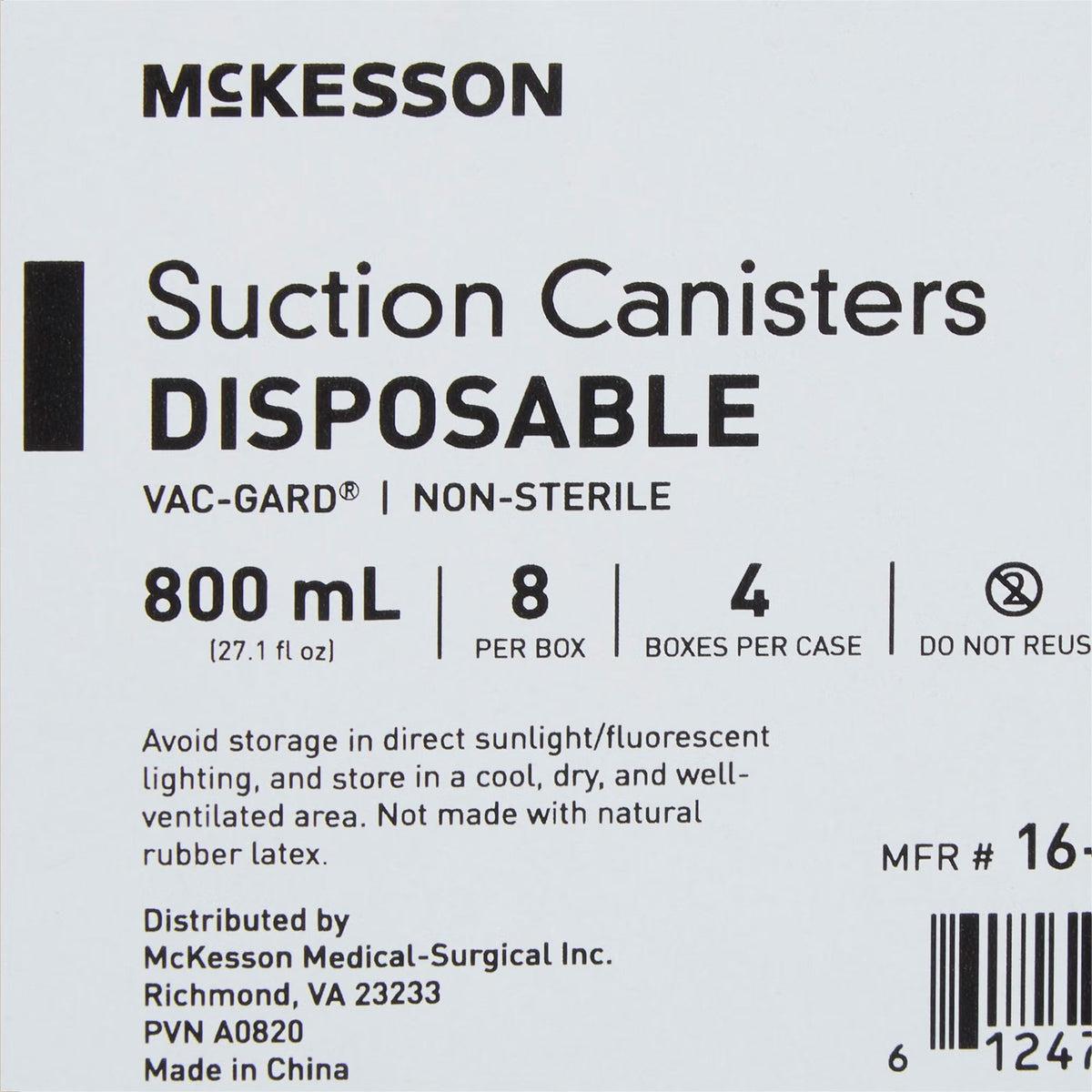 McKesson Suction Canister, Pour Lid, 800 mL - 16-43208-05-Box - LL Medico