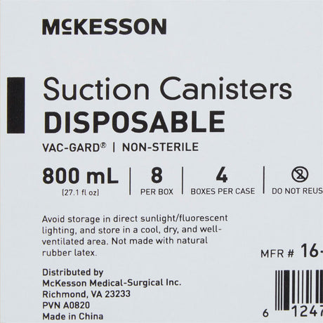 McKesson Suction Canister, Pour Lid, 800 mL - 16-43208-05-Box - LL Medico