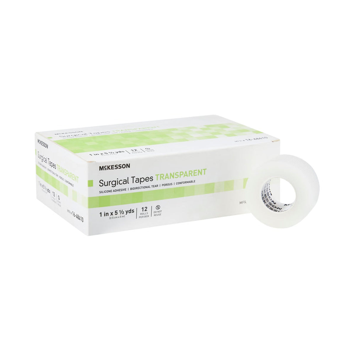 McKesson Surgical Tapes Transparent, Non-Sterile, Silicone Adhesive, 1 In x 5 1/2 Yds - 16-48410-Box - LL Medico