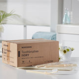 McKesson Toothbrush, Ivory, Adult Medium, Curved Handle - 16-TB39-Single - LL Medico