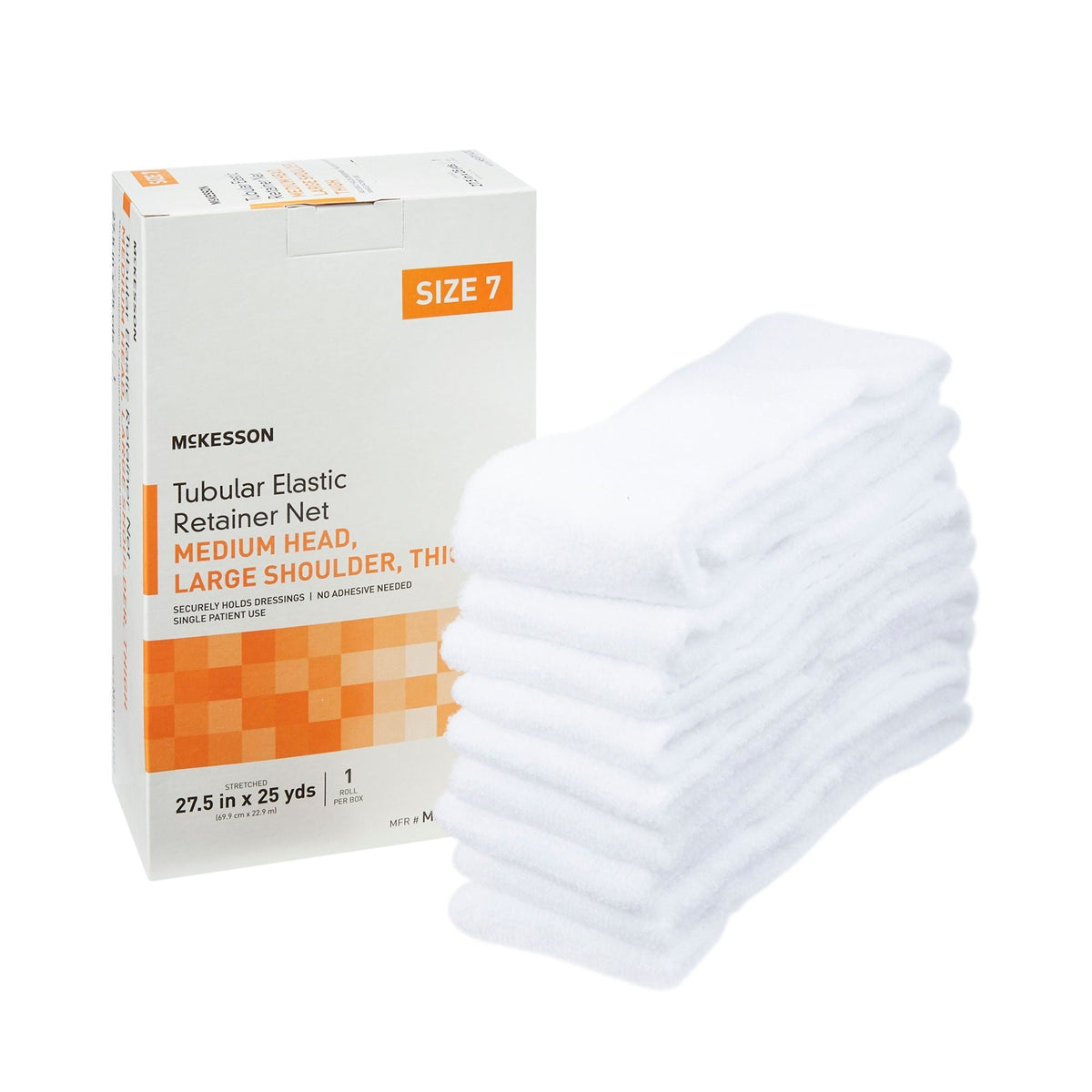 McKesson Tubular Elastic Retainer Net, Non-Sterile, Medium Head/Large Shoulder/Thigh, Size 7, 27.5 In x 25 Yds - MSVP114707-Box - LL Medico