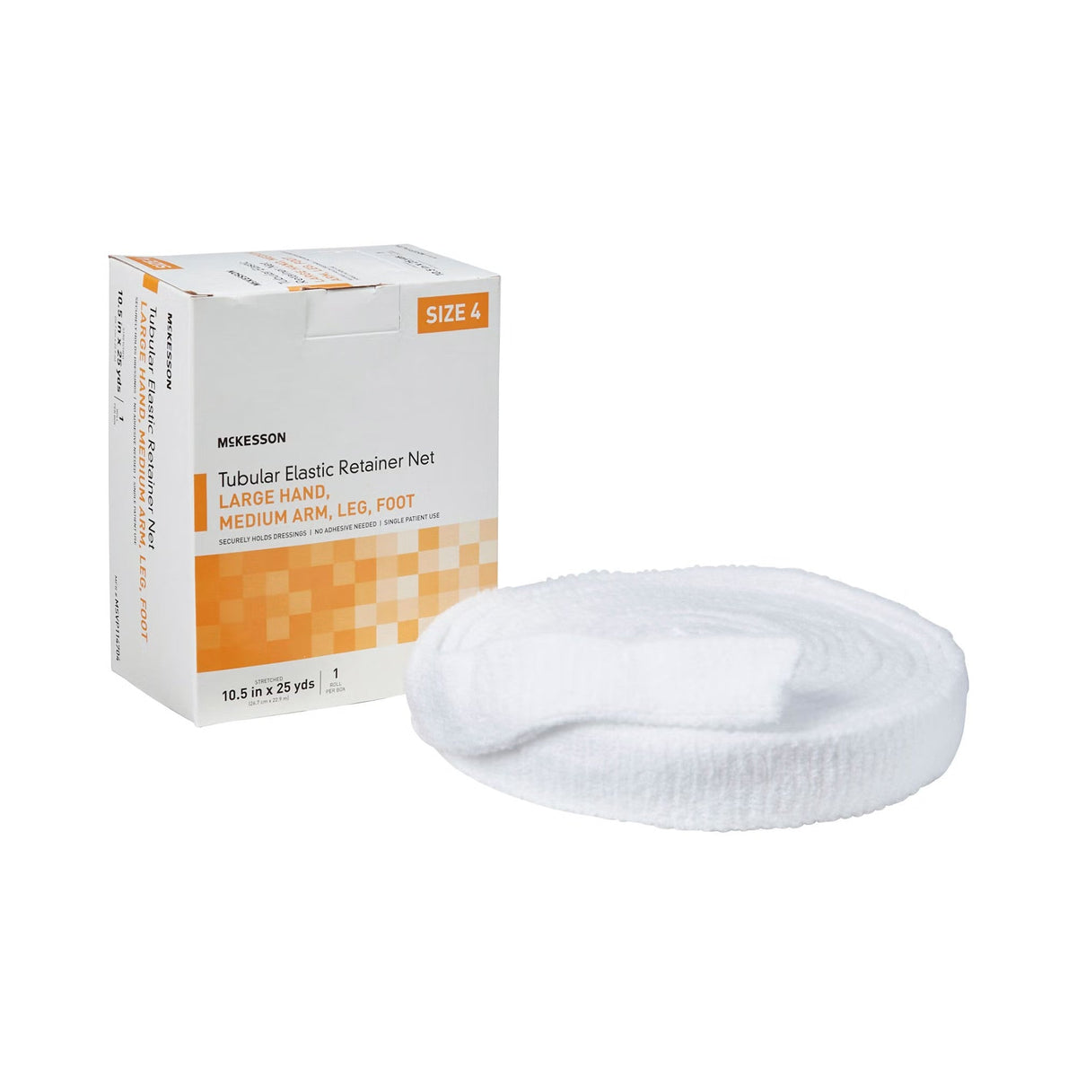 McKesson Tubular Elastic Retainer Net, Non-Sterile, Size 4, Large Hand/Medium Arm, Leg, Foot, 10.5 In x 25 Yds - MSVP114704-Box - LL Medico