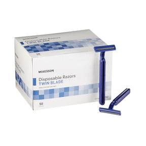 McKesson Twin-Blade Disposable Razor, Blue - 16-RZ50-Single - LL Medico