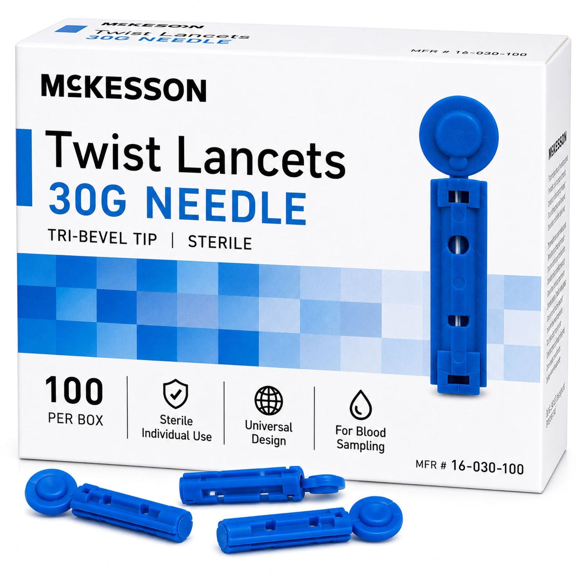 McKesson Twist Top Lancets, 30 Gauge, 100 Count - 16-030-100X-Box - LL Medico