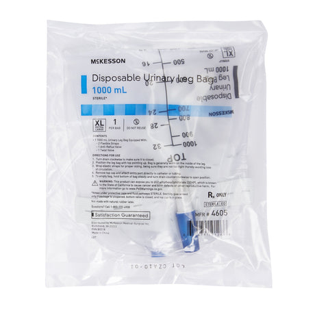 McKesson Urinary Leg Bag with Anti - Reflux Valve, 1000 mL - 4605-Single - LL Medico